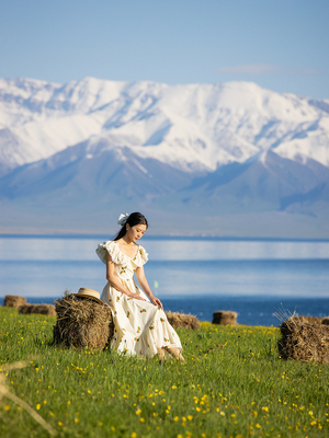 小清新A型棉碎花一字肩显瘦