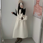 菱格短压棉马夹半裙套装配包包女冬季韩版圆领坎肩中长款半身裙潮