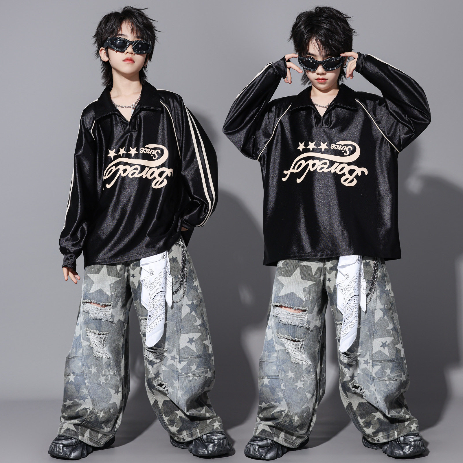 少儿街舞潮牌酷男童嘻哈套装表演hiphop星星破洞迷彩长裤美式卫衣,童装/婴儿装/亲子装,儿童演出服,淘宝优惠券,粉丝福利购,淘宝优惠卷