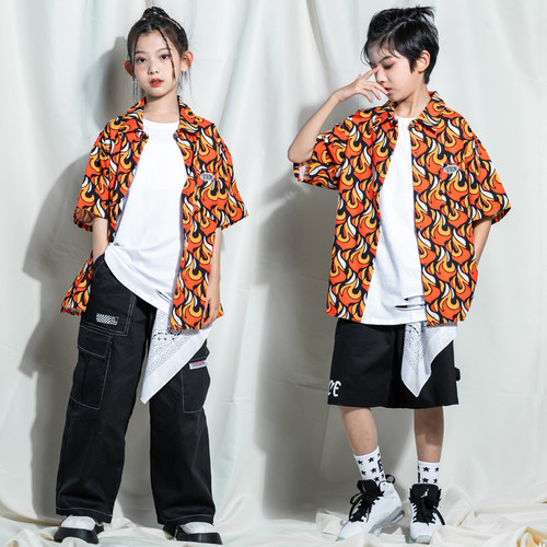 男女童嘻哈街舞hiphop火焰演出服