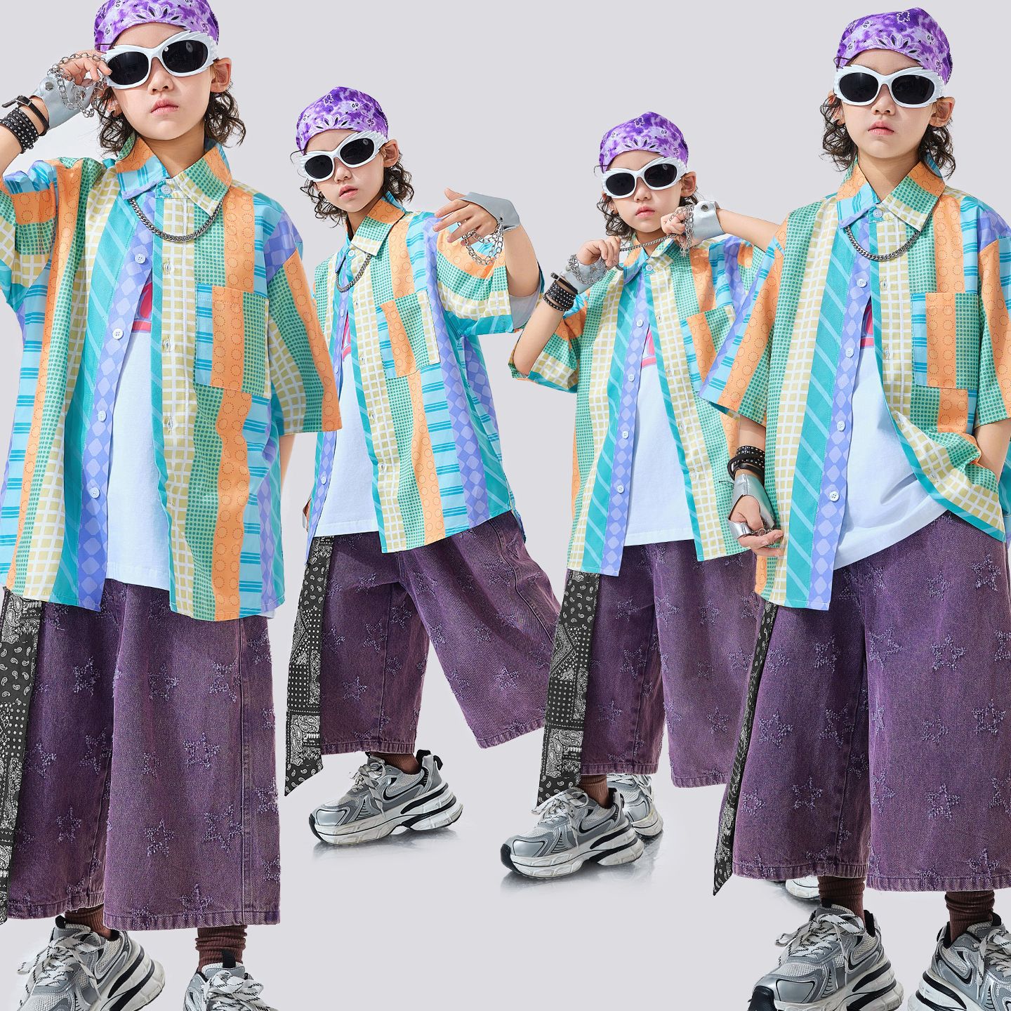 儿童街舞潮服嘻哈hiphop花衬衫