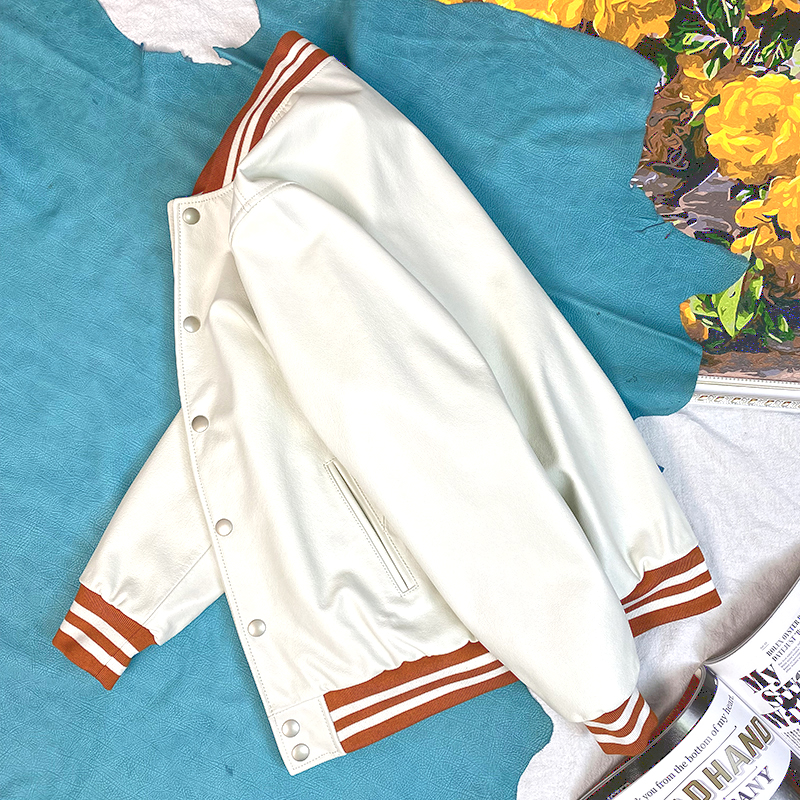 小牛皮棒球服真皮机车皮衣