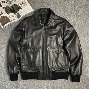 百搭皮外套潮 上衣经典 春秋新款 皮衣男绵羊皮A2飞行服真皮夹克短款