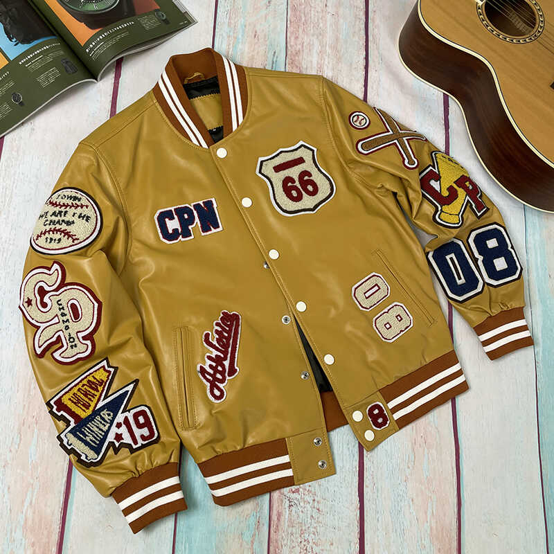 真皮棒球服休闲立领皮衣