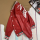 2025秋冬新款 夹克头层牛皮皮衣真皮棒球服男红色刺绣外套机车上衣