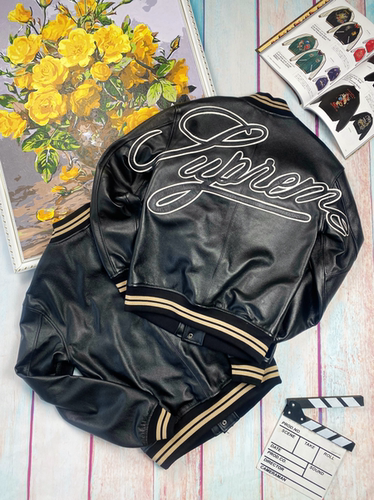 刺绣潮款真皮休闲夹克