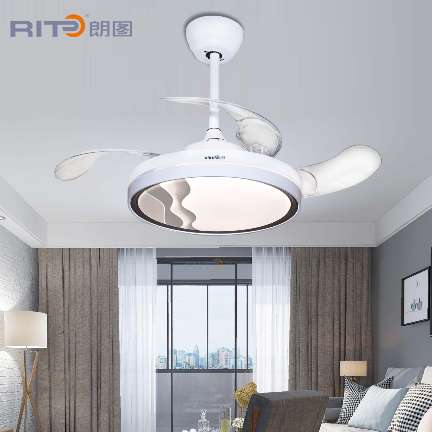 朗图照明智能变频风扇灯吊扇灯餐厅带灯吊灯一体卧室静音 大风力