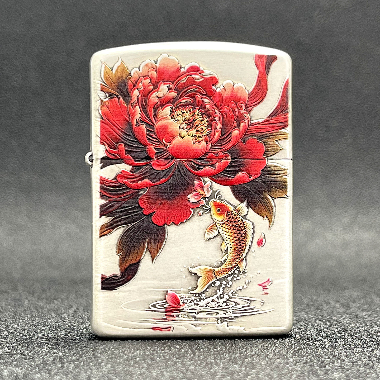 ZOPPO正品之宝打火机 原版盔甲浮雕DIY 162银色牡丹锦鲤