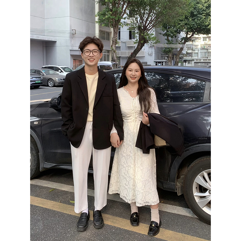 山山屿你【甜美速成】微胖大码长袖连衣裙女v领蕾丝冬季内搭长裙