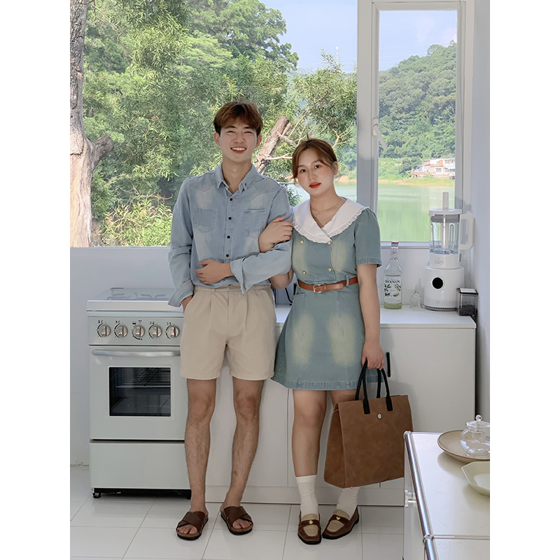 山山屿你【西部情书】微胖女装大码牛仔连衣裙夏显瘦水洗做旧短裙