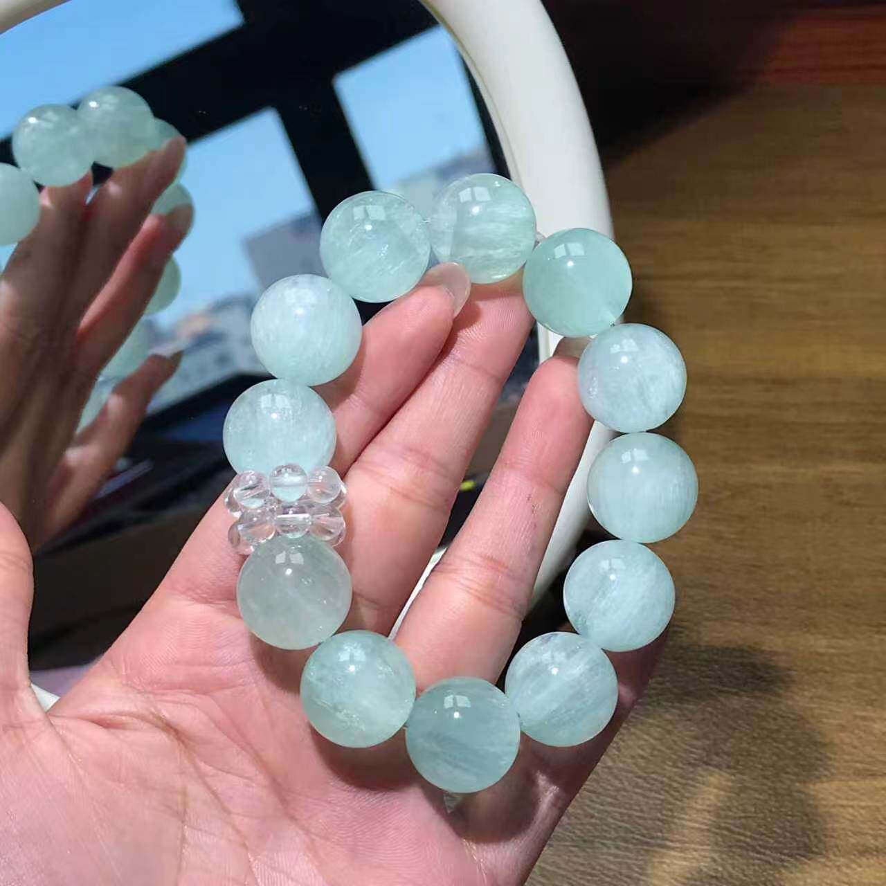 绿兔毛水晶手串16mm单珠图片