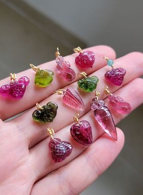 包邮天然碧玺手链吊坠雕刻件手链坠万能扣一物一图