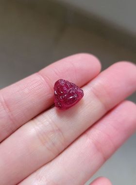 天然艳玫红色碧玺佛公 小颗粒款