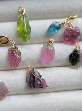 包邮天然碧玺吊坠手链吊坠雕刻件小滴溜万能扣金鱼西瓜碧玺