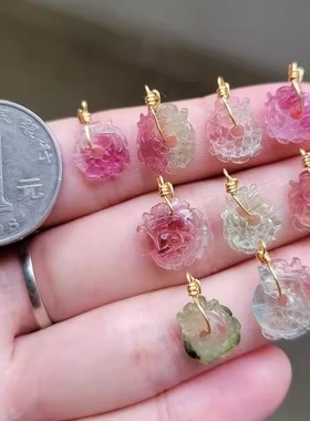 包邮天然碧玺龙扣手链吊坠小滴溜万能扣碧玺雕刻件小件