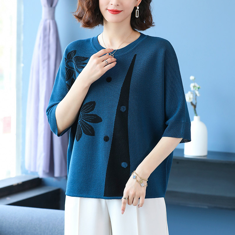 中年妈妈桑蚕丝圆领T恤女上衣