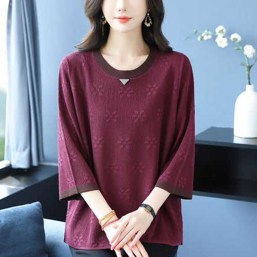 春秋桑蚕丝七分袖T恤女上衣