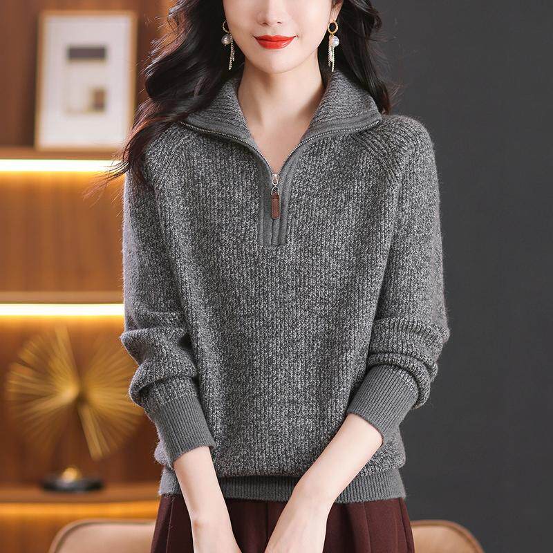 妈妈装半拉链羊毛衫女毛衣打底衫