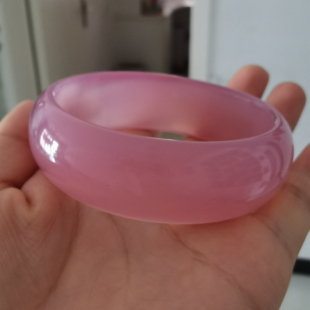 正品芙蓉玉粉色高冰种粉紫玉髓玛瑙手镯加宽厚女士款玉镯子带证书