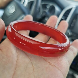 天然玛瑙手镯红色玉髓手镯女窄条中国红玉髓玉镯高级感镯子送礼物