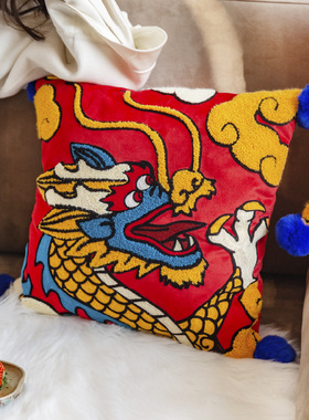 国潮龙年结婚婚庆吉祥物抱枕靠垫一对沙发客厅婚礼靠枕套红色床品