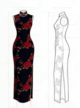 秋辞香~红霜  弹力黑色无袖国风气质新中式改良旗袍