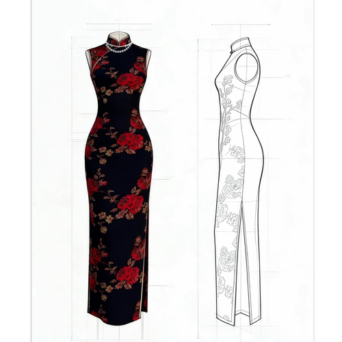 秋辞香~红霜  弹力黑色无袖国风气质新中式改良旗袍