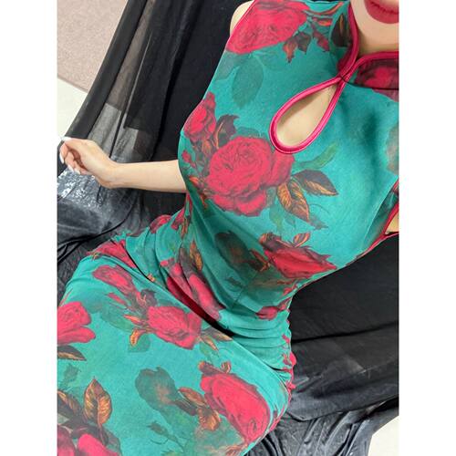 秋辞香~绿玉 无袖弹力绿色旗袍新中式国风改良旗袍新中式连衣裙