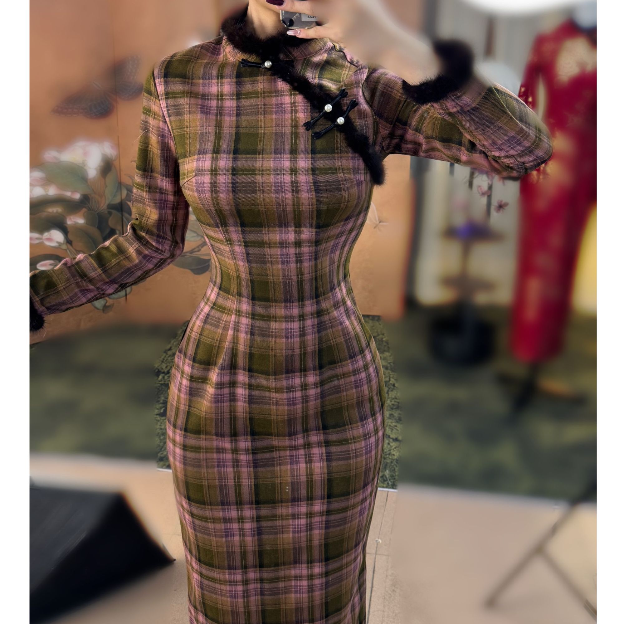 秋辞香~菱香 加绒长袖秋冬高级明媚修身气质复古氛围显瘦优雅旗袍