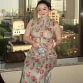 郁满秋辞 细闪春秋中长款 无袖 修身 花花旗袍连衣裙 长款 秋辞香