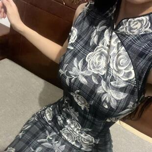秋辞香~山悟 无袖弹力针织提花侧开叉百搭民国风旗袍连衣裙