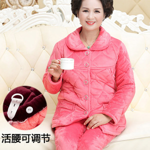 珊瑚绒家居服女冬天加厚三层夹棉睡衣加棉保暖套装外穿加绒棉服冬