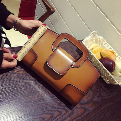 复古手提包女棕色皮质大容量百搭斜挎包通勤女包