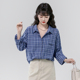 中长款 蓝色格纹衬衫 男女 韩国八奶短款 barnnet宽松格子衬衣开衫