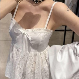 2025年新款高级感法式甜辣风性感白色上衣百搭绝美露肩裹胸小吊带