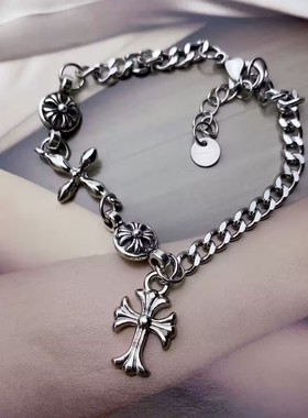 辣妹十字架钛钢手链潮男潮女小众克罗设计高级感冷淡风森系手饰