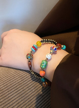 民族风天然石吉象编织手绳女手链