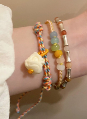 民族风竹节醒狮编织手绳女新款学生闺蜜五彩绳手工编织手链手串