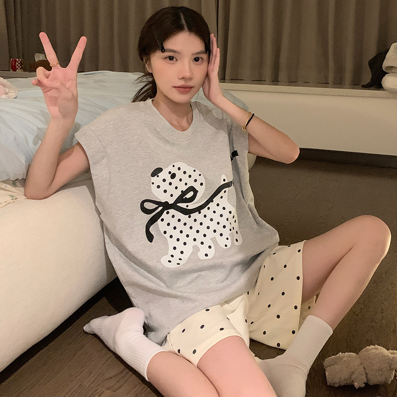 无袖睡衣女大童夏季纯棉12可爱卡通13可外穿15岁少女孩家居服套装