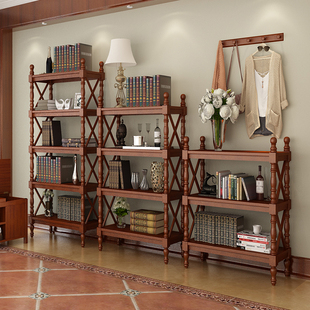 简约客厅书柜博古架儿童展示架 美式 全实木书架落地多层置物架欧式