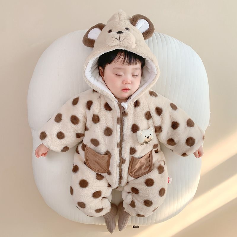 新生婴幼儿加厚冬季棉衣可爱女宝宝连体衣满月爬服百天秋冬季棉服