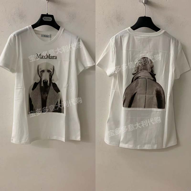 现 宝多多意大利代购MaxMara 22秋冬新款MMDOG水钻镶嵌狗头棉T恤