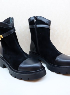 Tigrisso蝶愫2025冬蹀愫中式圆头短靴羊绒牛皮时装女靴TA65717-51