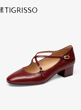 Tigrisso蹀愫2025秋蝶愫交叉带增高玛丽珍配裙子单鞋女TA65870-50