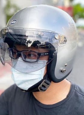 台湾复古摩托车头盔防风遮阳平面镜片 半盔通用飞行员半截短镜片