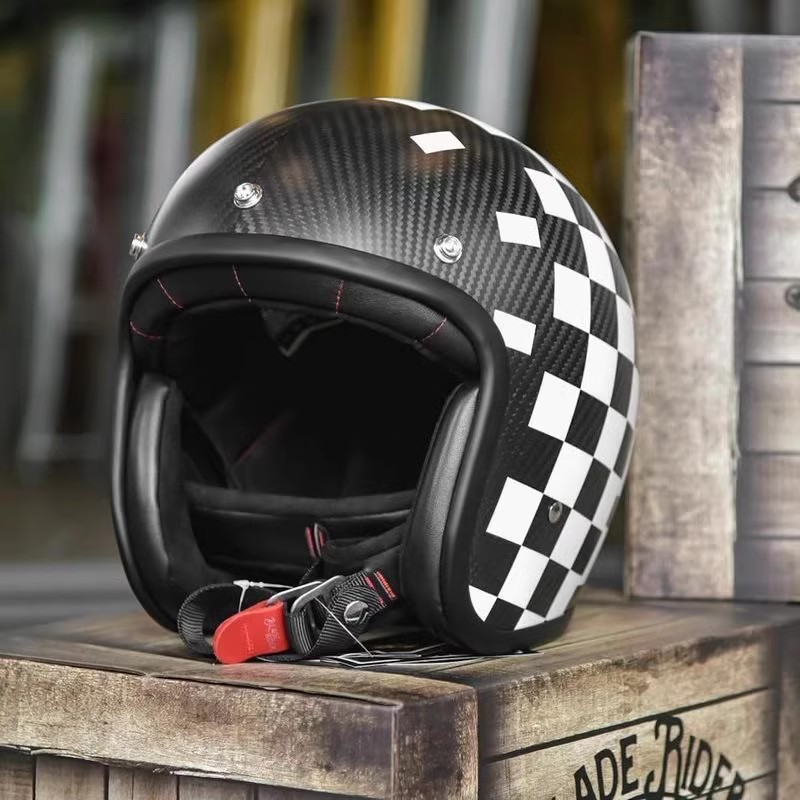 复古摩托车碳纤维小盔体半盔