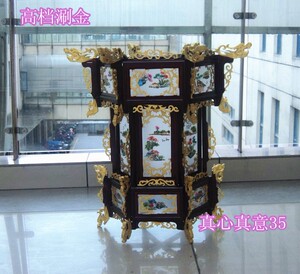 高档涮金实木三层仿古宫灯 宫廷灯木质六角仿古红灯笼吊灯