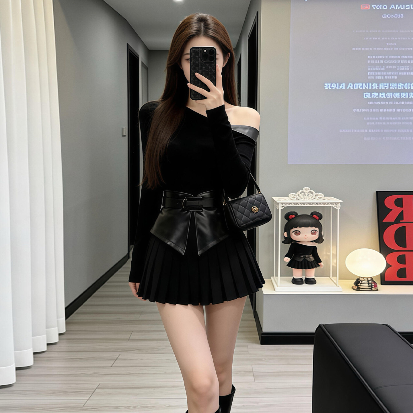 2026新款又a又飒御姐黑色斜肩连衣裙子女秋冬季穿搭内搭短裙套装,女装/女士精品,时尚套装,淘宝优惠券,粉丝福利购,淘宝优惠卷