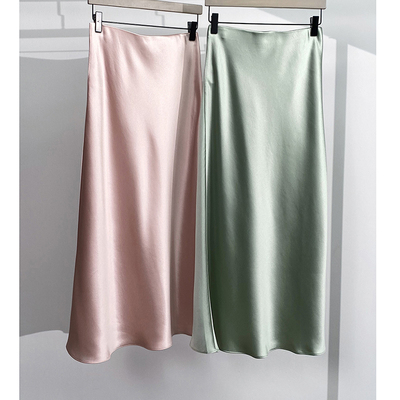 包臀鱼尾质感修身过膝重磅醋酸