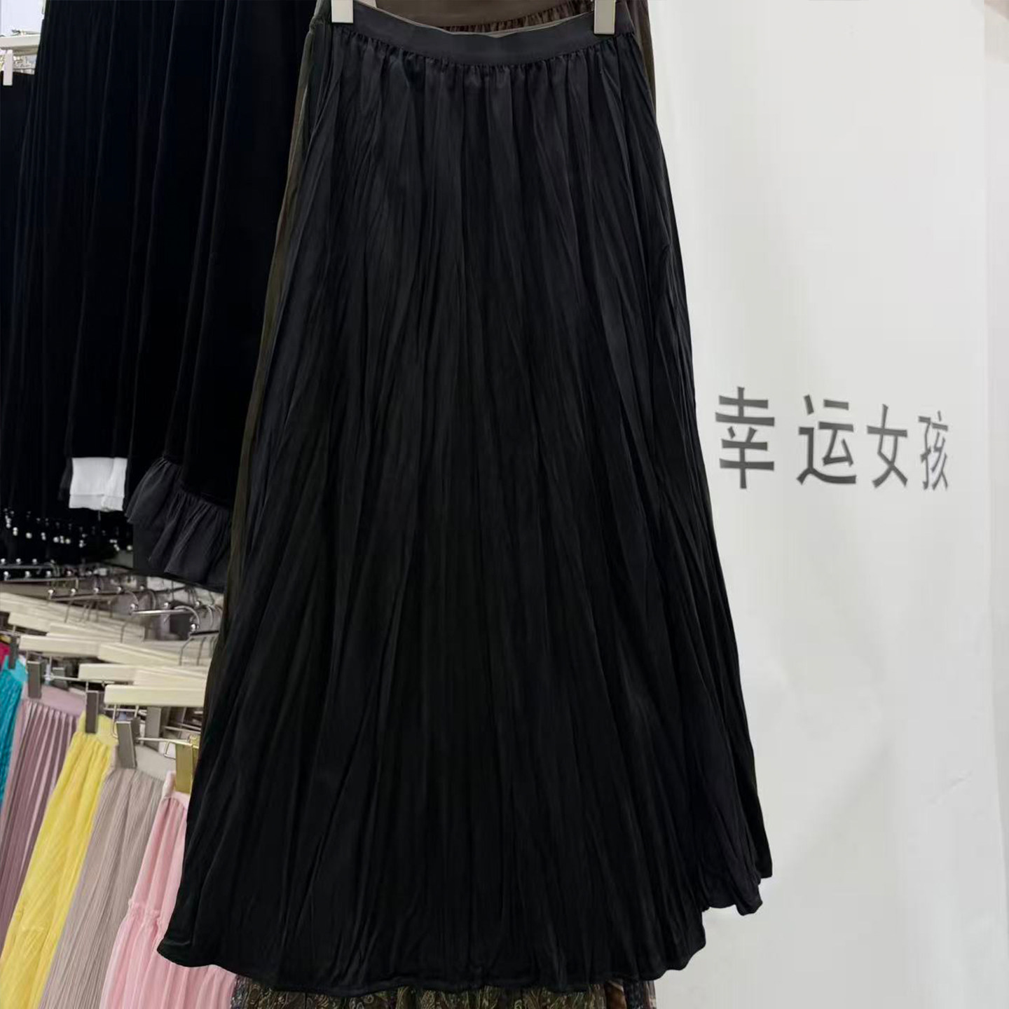 复古丝绒百褶裙半身裙女高腰显瘦